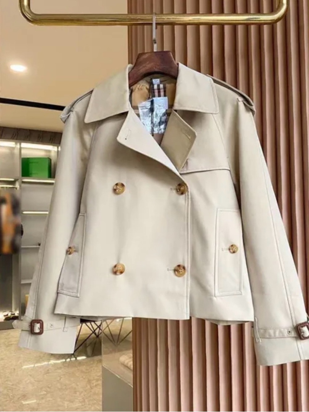 Tom Ford Cream Double-Breasted Short Trench Jacket